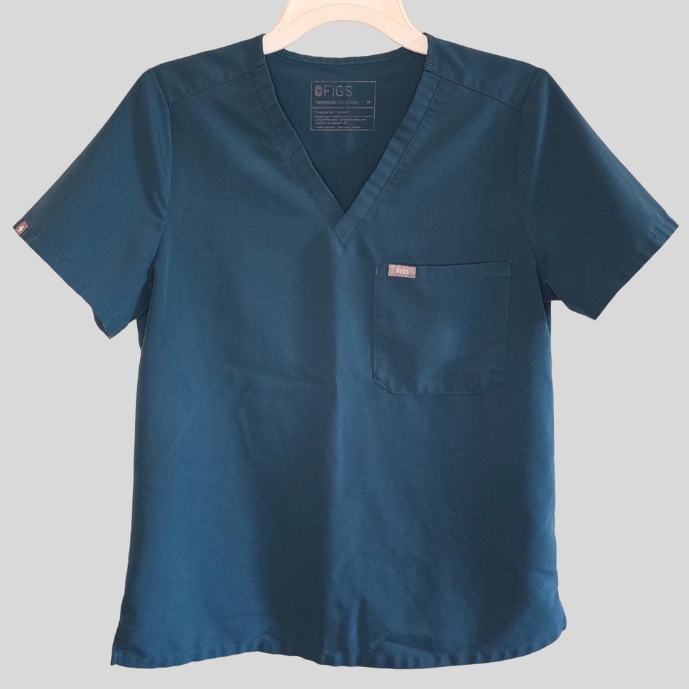 FIGS Scrub Top Women’s M Caribbean Blue Catarina FIONx V-Neck One Pocket - Picture 2 of 12